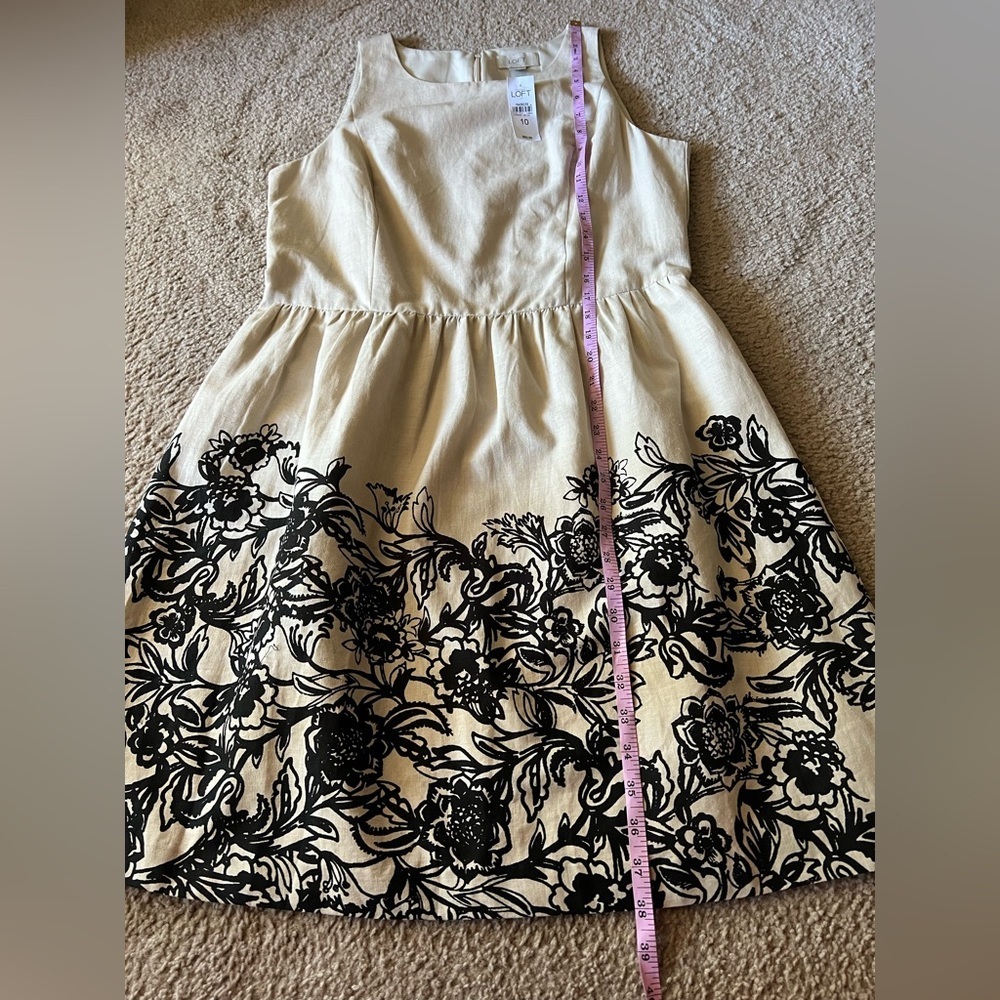 NWT Ann Taylor LOFT Beige & Black Floral Linen Blend Sleeveless Dress Size 10 - Picture 11 of 11